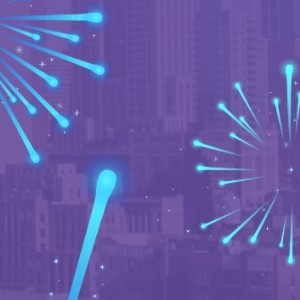 Novoroční přání s grafickým motivem oslavy nového roku 2023 a logem Jazykové školy TOPLINGVA, symbolizující přání úspěchu v novém roce.